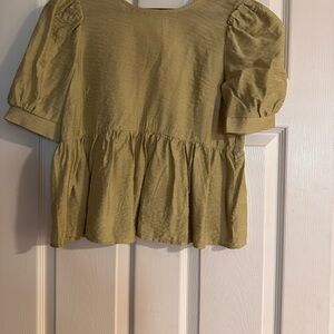 Olive Green Puff Sleeve Blouse